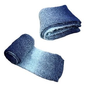 Handmade Knit Scarf Oversized Cozy Chunky Winter Blue Striped Yarn Hand Crafted